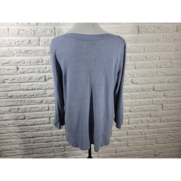 Chaps Womens Top XXL Plus Lace Up Sleeve Blue Sheer Pointelle BLU67E - Picture 6 of 8